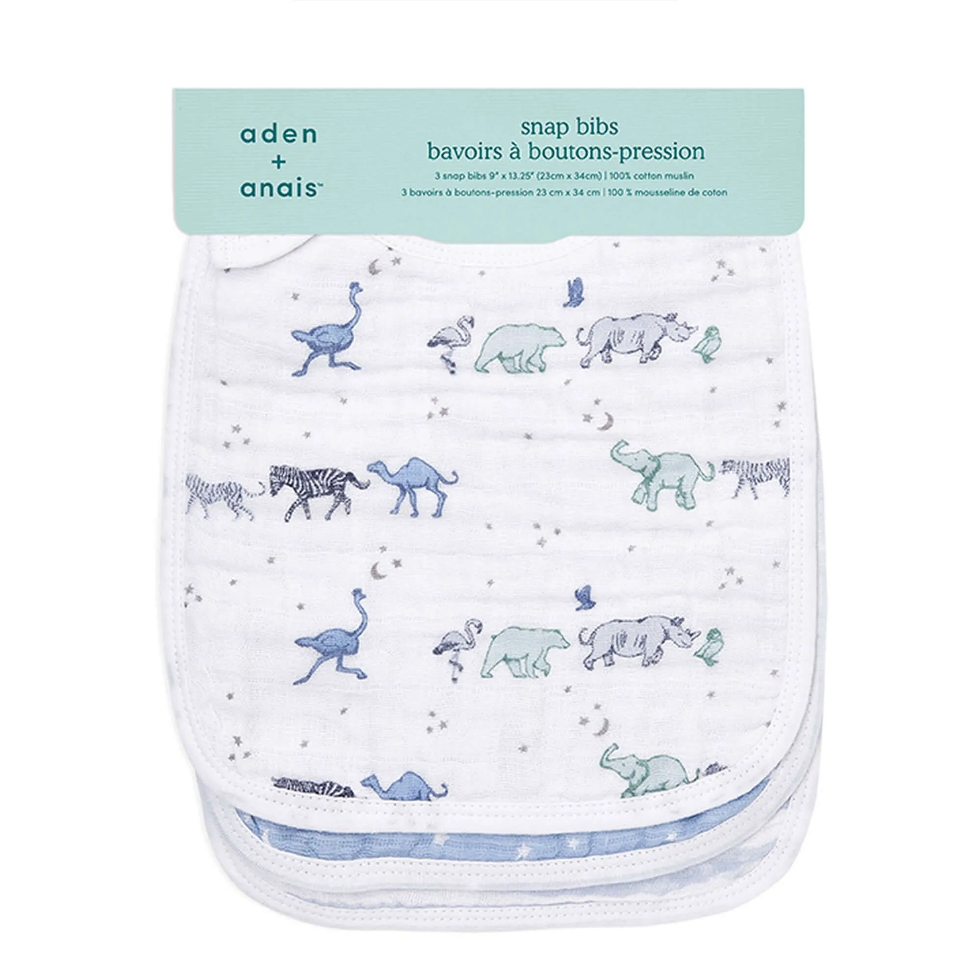 ADEN   ANAIS Cotton Muslin Classic Snap Bib 3pk - Rising Star