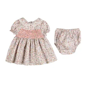 Anna | Girls Pink Floral Smocked Cotton Dress