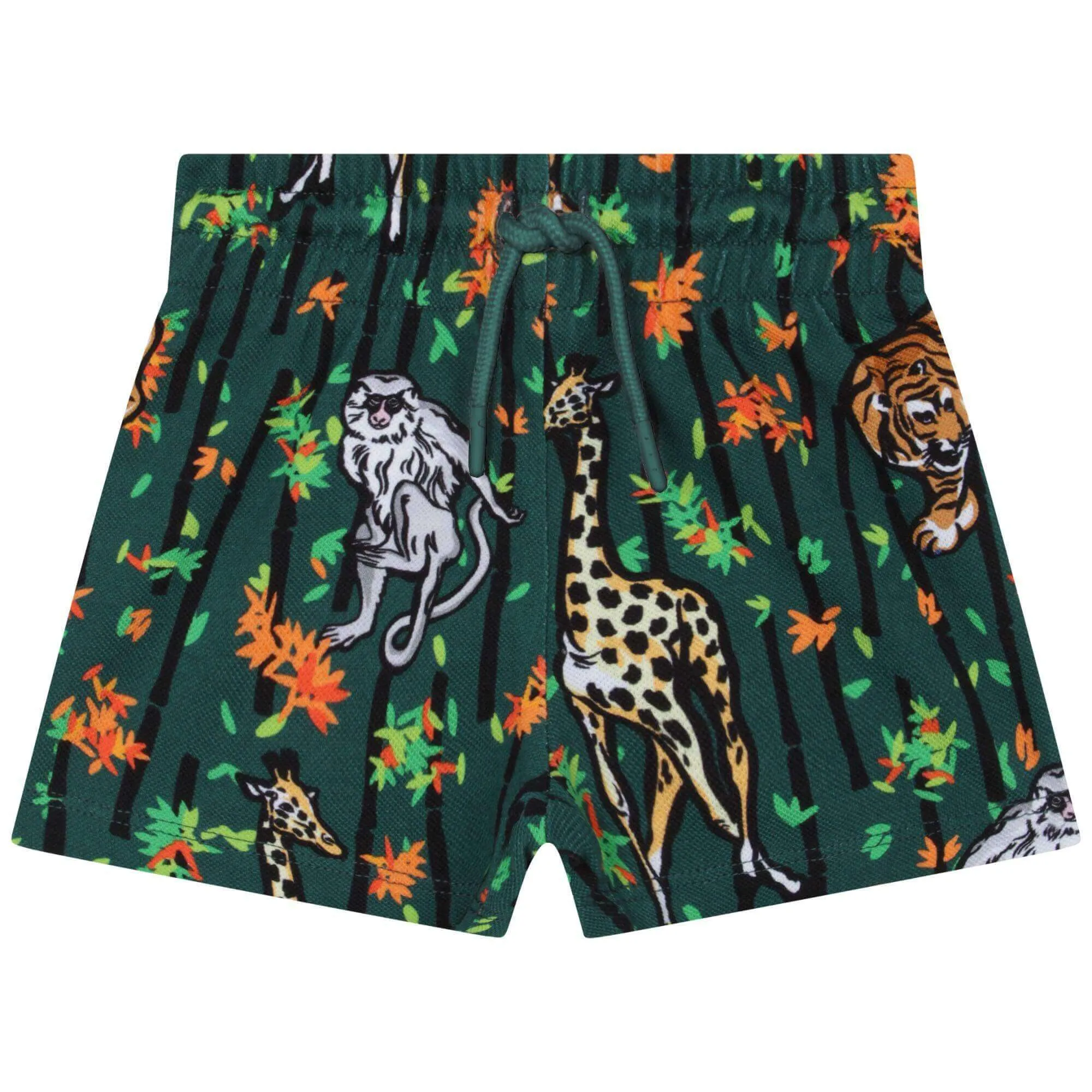 Baby Boys Green And White Cotton Bamboo Tiger Shorts Set.