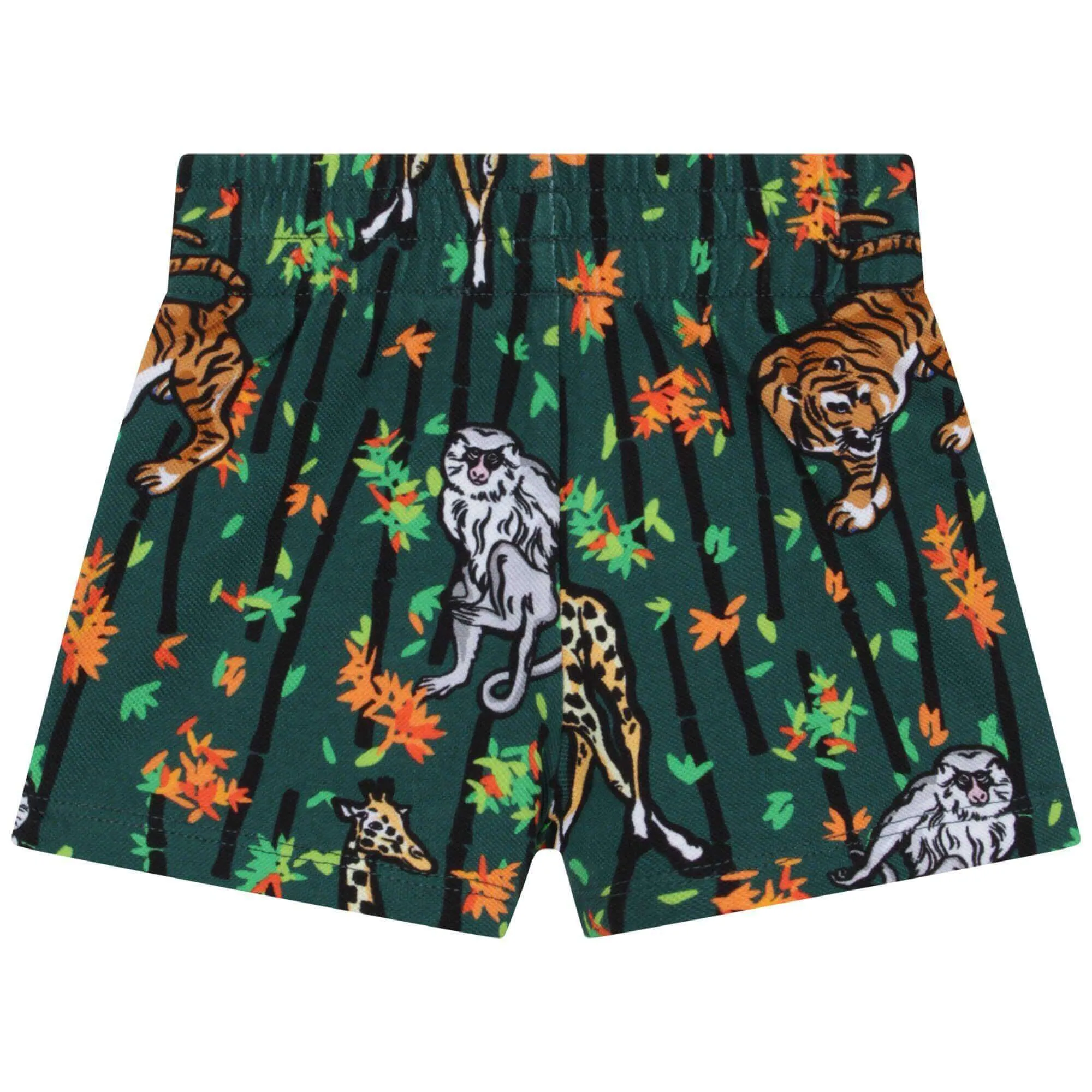 Baby Boys Green And White Cotton Bamboo Tiger Shorts Set.