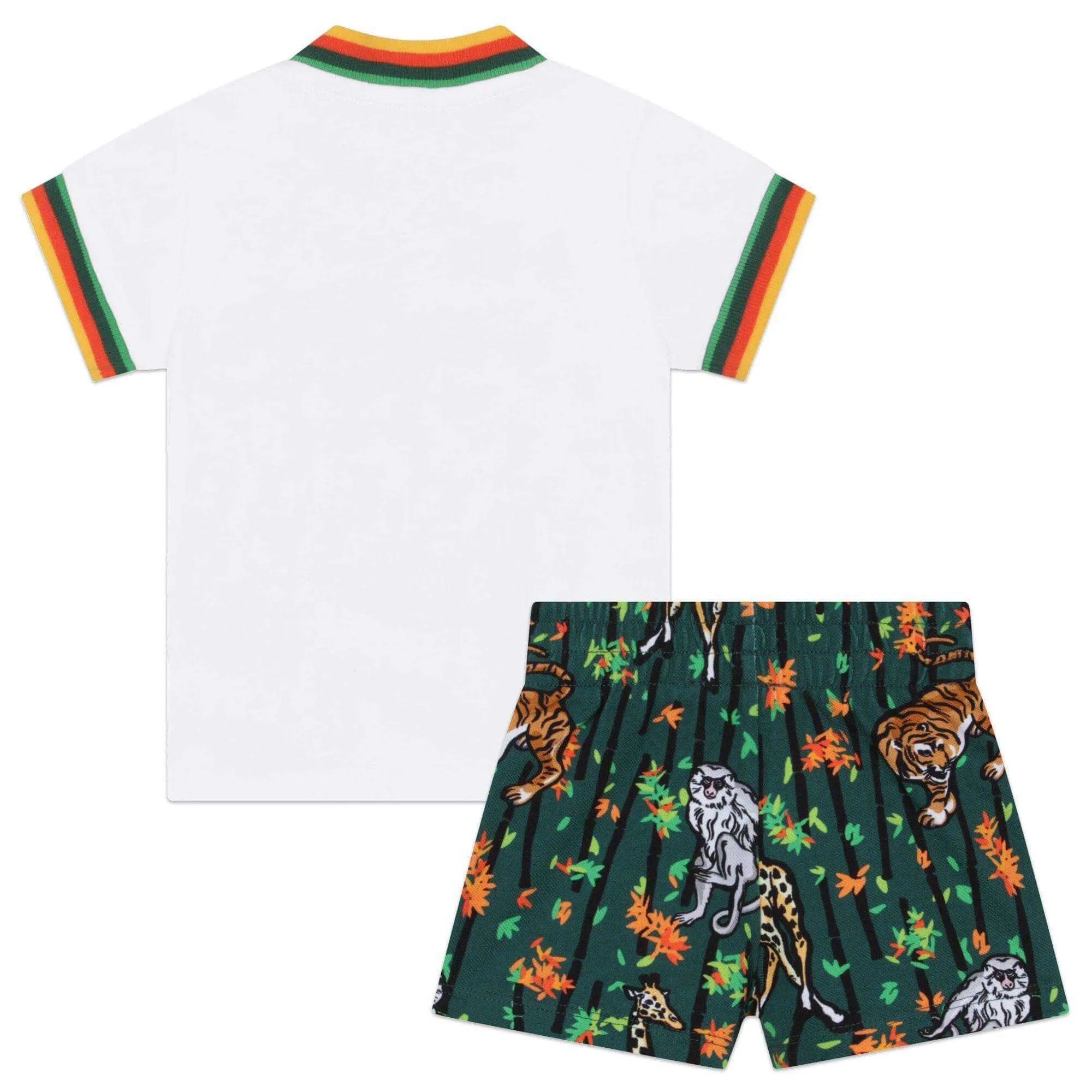 Baby Boys Green And White Cotton Bamboo Tiger Shorts Set.