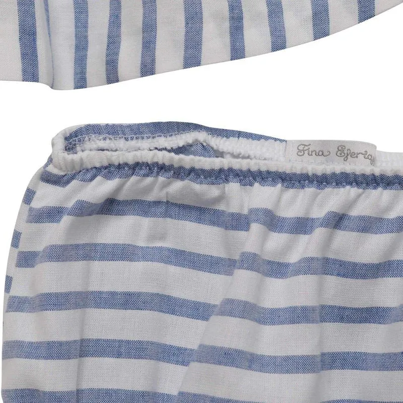 Baby Girls Blue Striped Dress with Bloomers
