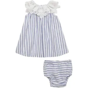 Baby Girls Blue Striped Dress with Bloomers