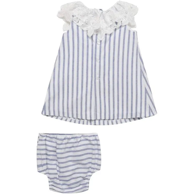 Baby Girls Blue Striped Dress with Bloomers