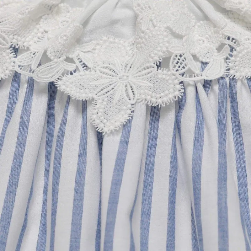 Baby Girls Blue Striped Dress with Bloomers