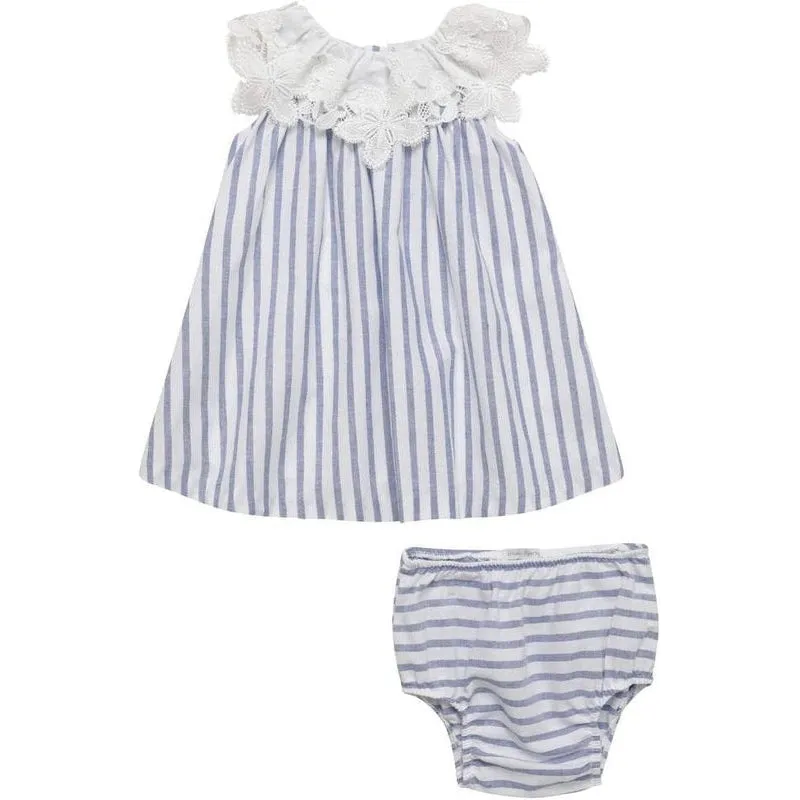 Baby Girls Blue Striped Dress with Bloomers