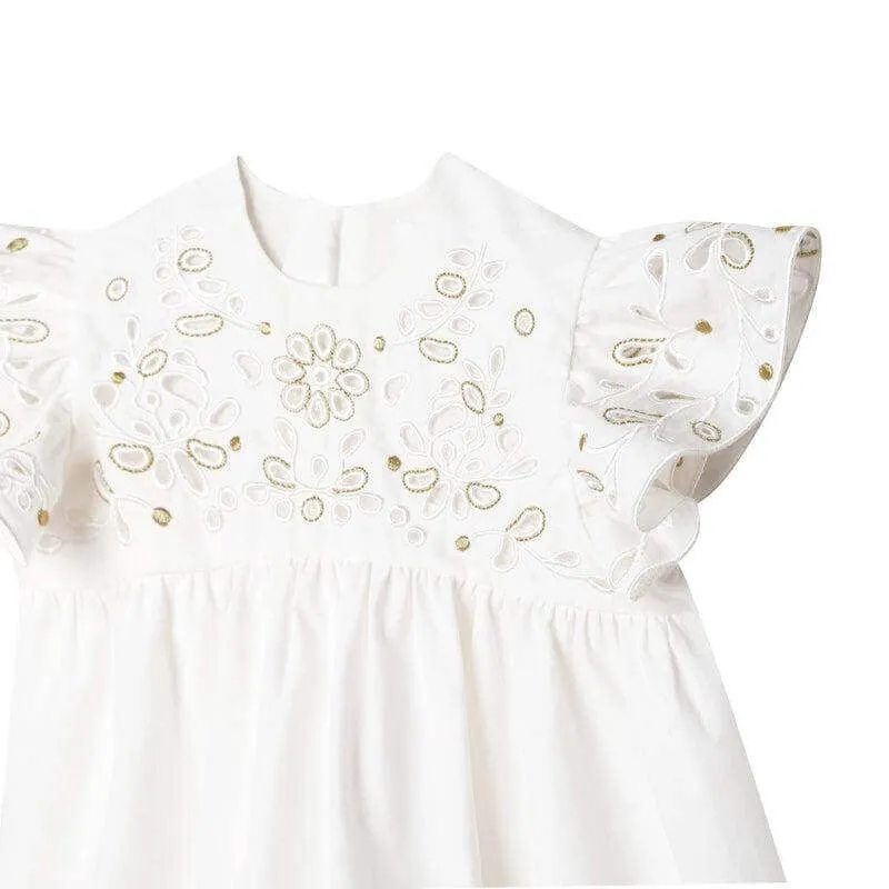 Baby Girls Ivory Cotton Broderie Dress