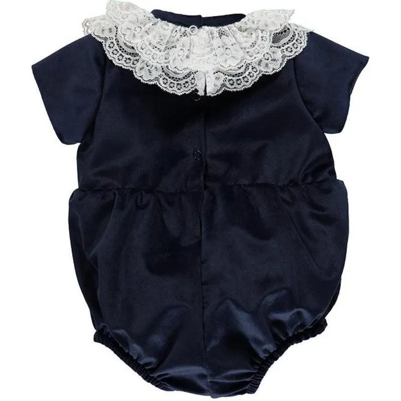 Baby Girls Navy Velour Romper