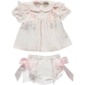 Baby Girls Pink Striped Dress & Bloomers