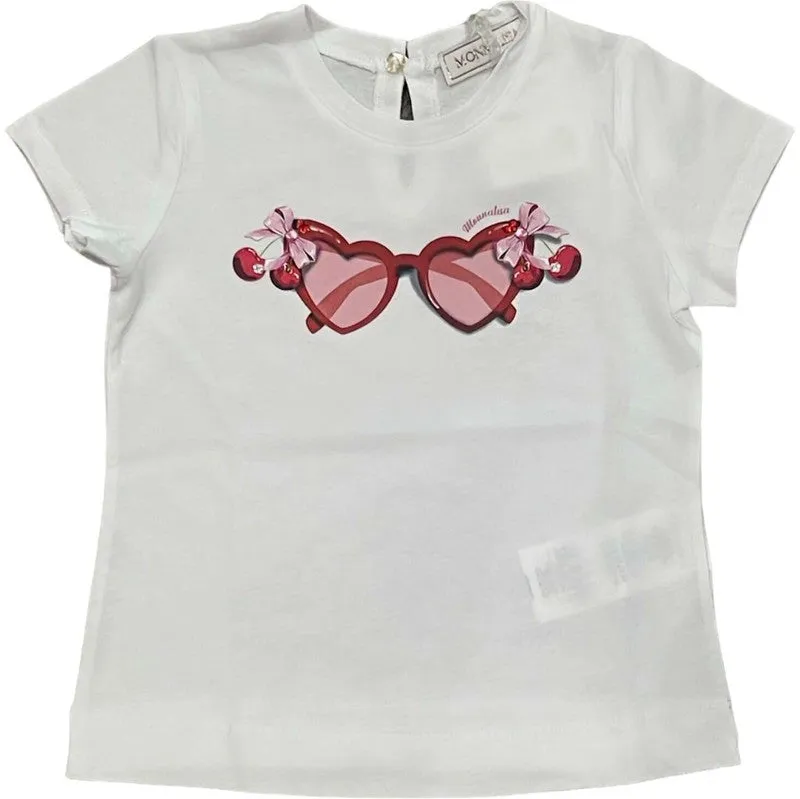 Baby Girls White Cherry Glasses T-Shirt