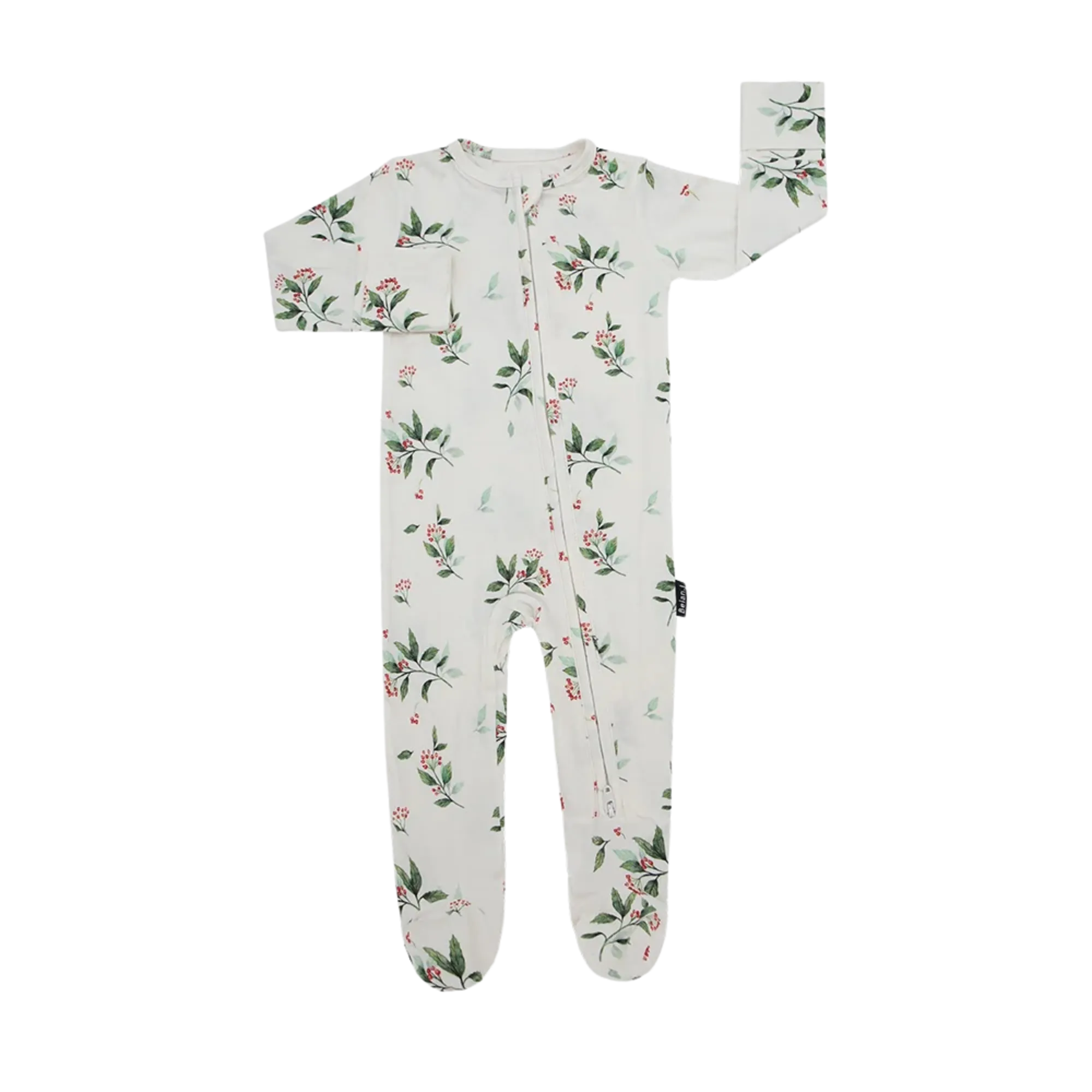 BELAN J Bamboo Footed Zipper Sleeper - Holly Berries