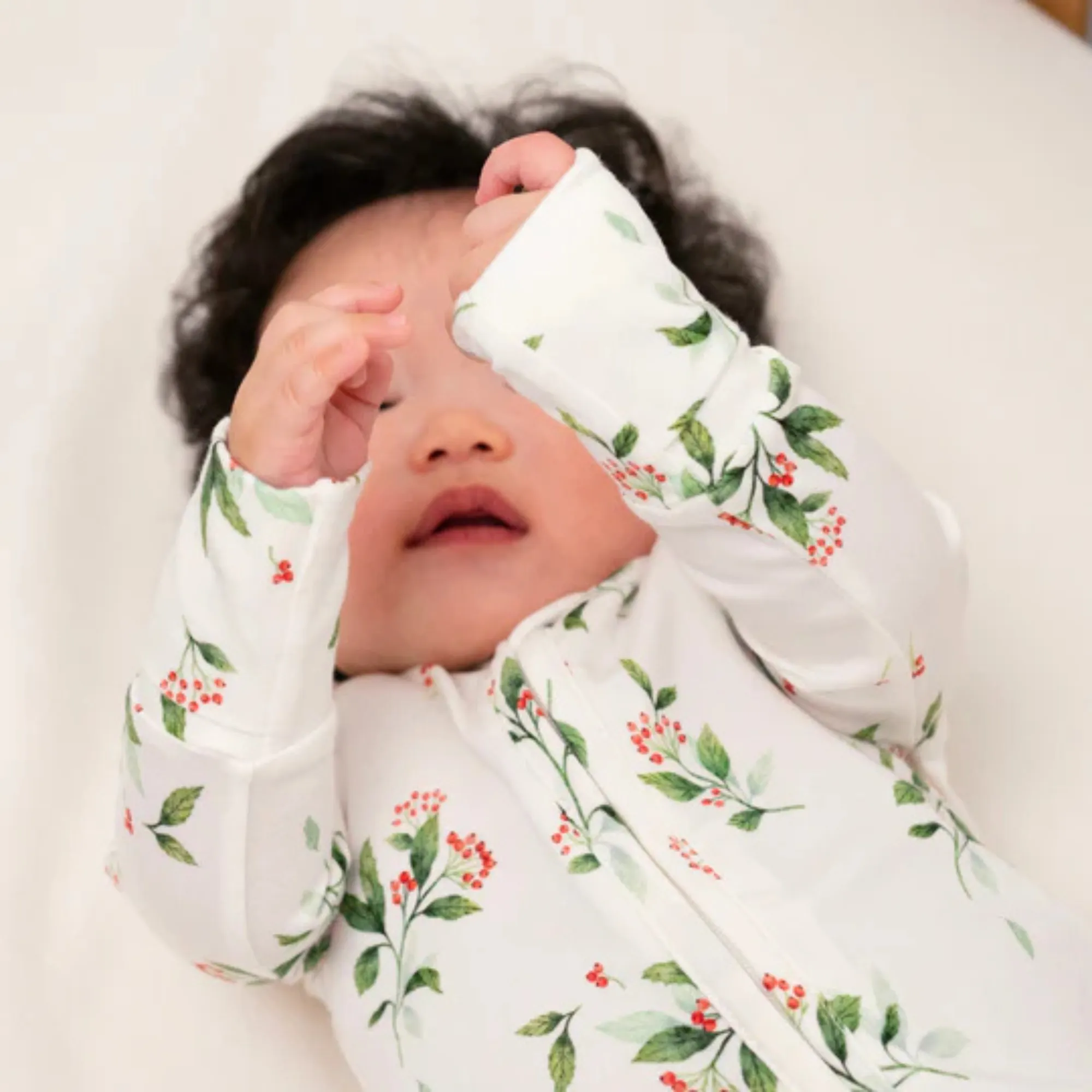 BELAN J Bamboo Footed Zipper Sleeper - Holly Berries