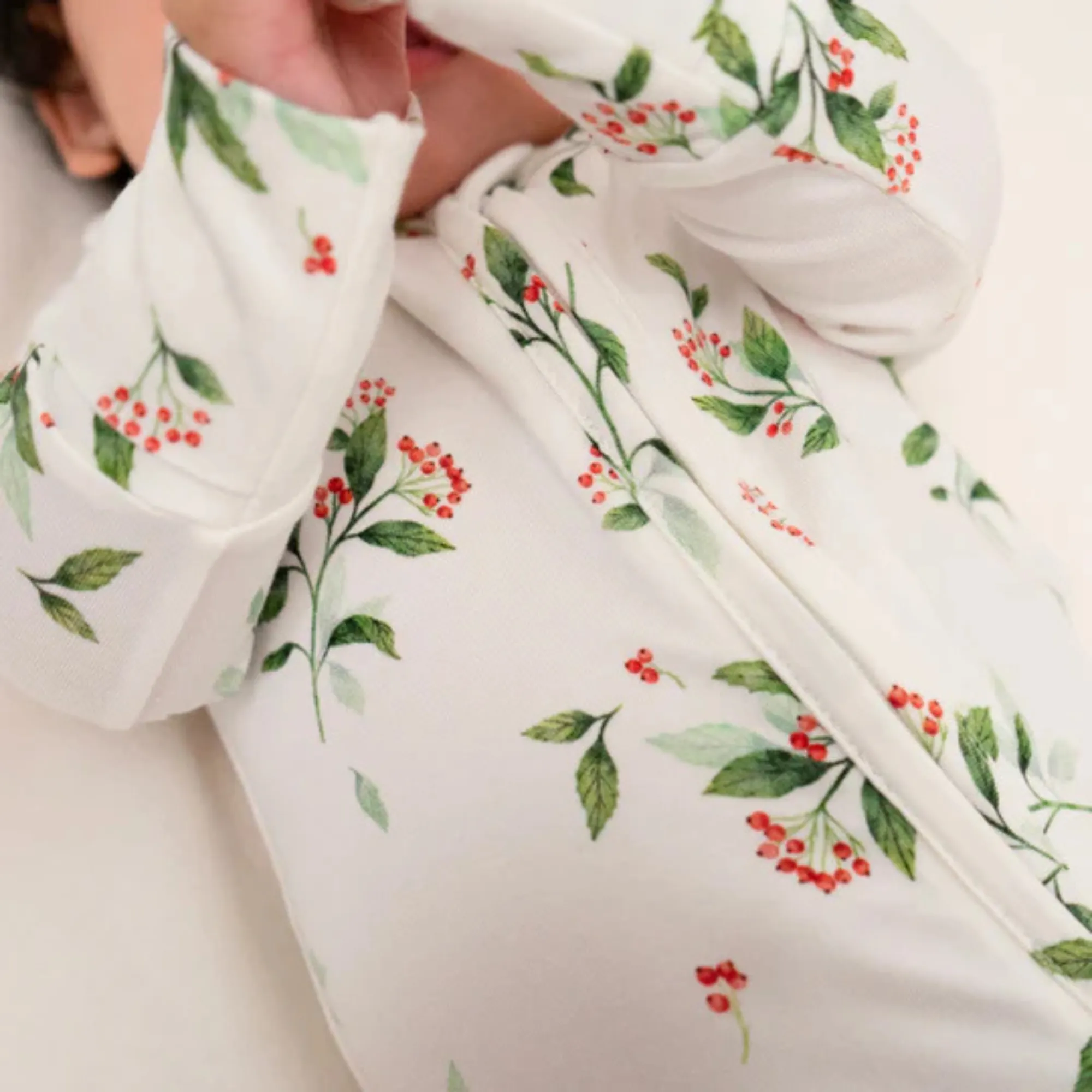 BELAN J Bamboo Footed Zipper Sleeper - Holly Berries