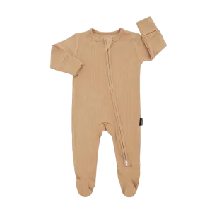 BELAN J Ribbed Bamboo Footed Zipper Sleeper - Amber