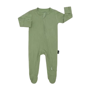 BELAN J Ribbed Bamboo Footed Zipper Sleeper - Clover