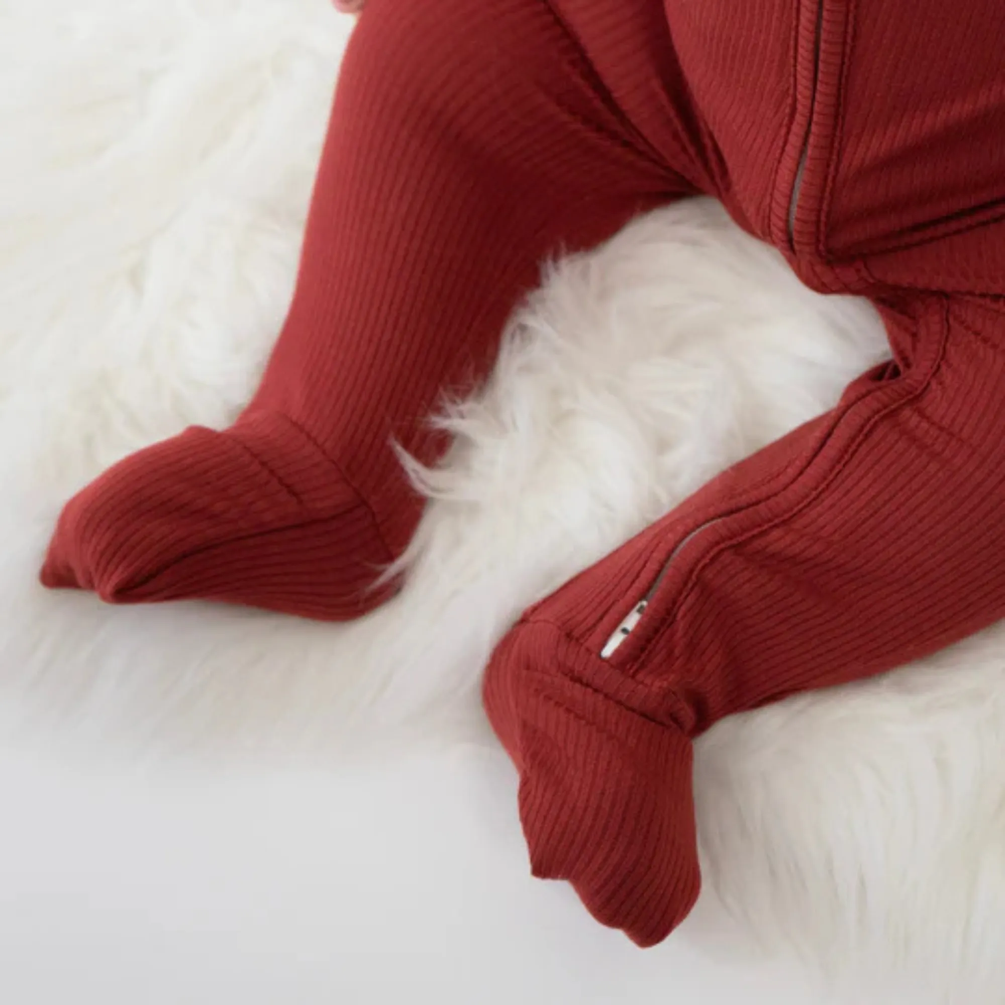 BELAN J Ribbed Bamboo Footless Sleeper with Fold-Over Cuffs - Burgundy