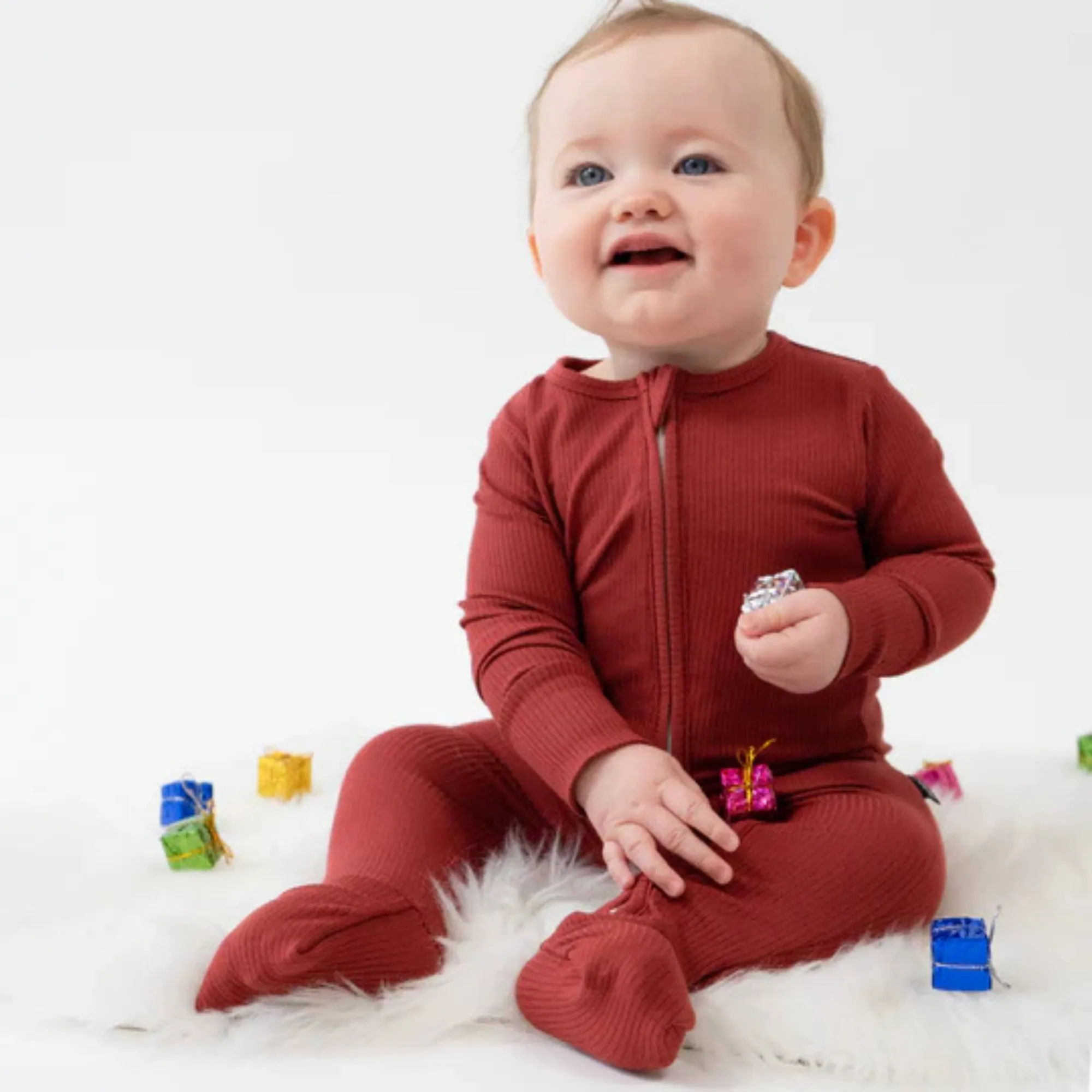 BELAN J Ribbed Bamboo Footless Sleeper with Fold-Over Cuffs - Burgundy
