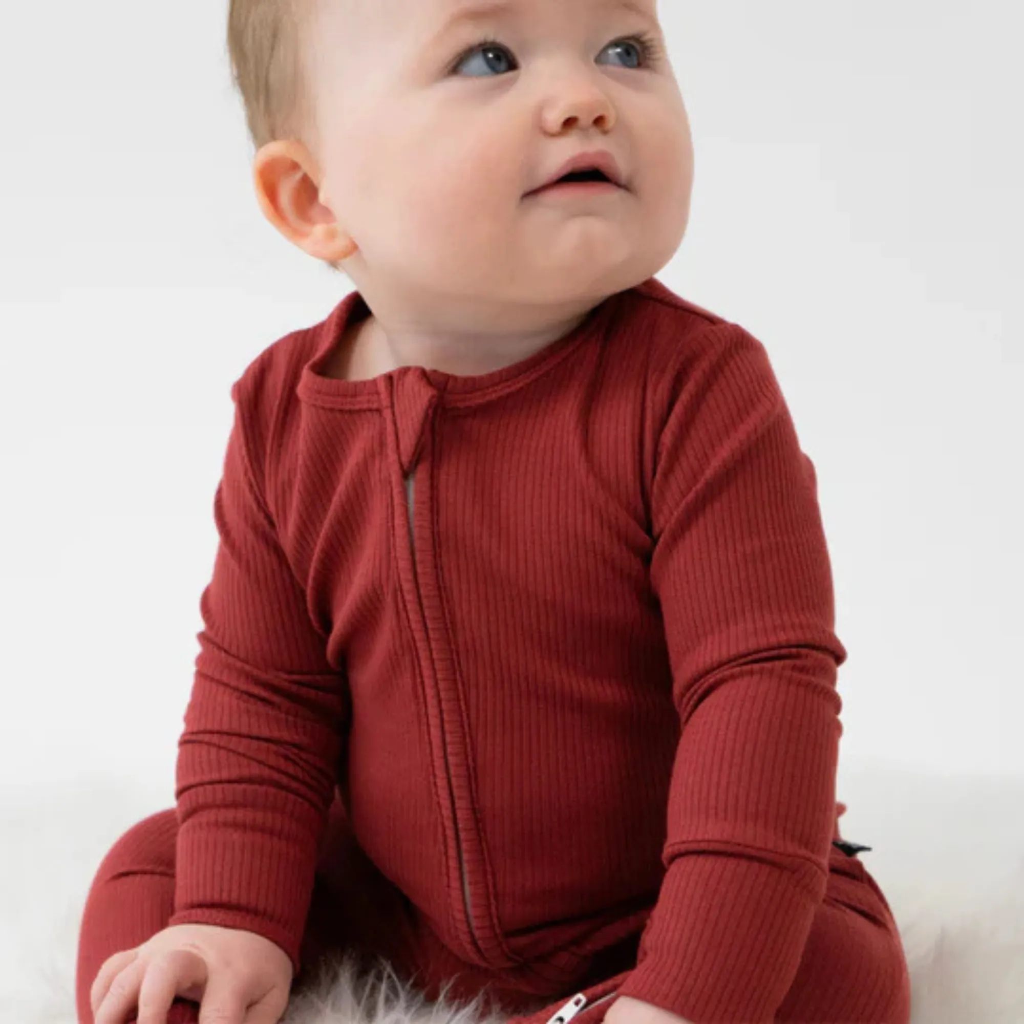 BELAN J Ribbed Bamboo Footless Sleeper with Fold-Over Cuffs - Burgundy