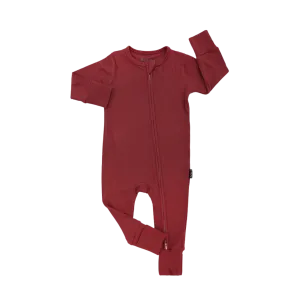 BELAN J Ribbed Bamboo Footless Sleeper with Fold-Over Cuffs - Burgundy