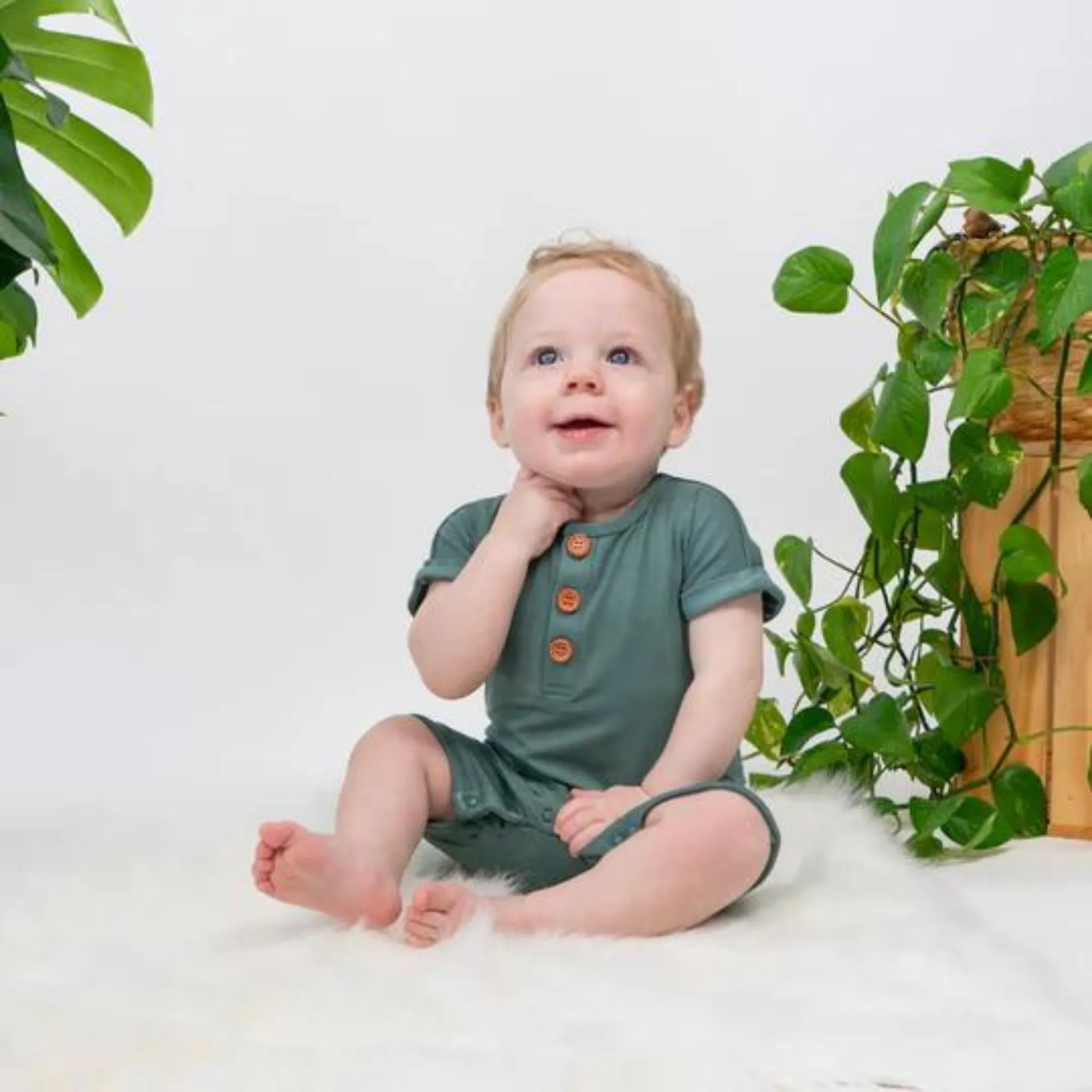 BELAN J Short Sleeves Shortall Romper - Leafy Green