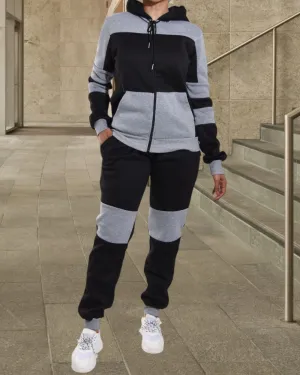 Black and Grey Zip up Fleece Tracksuit