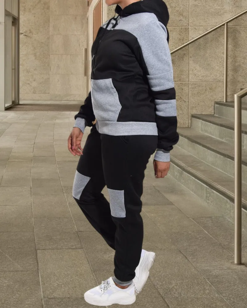 Black and Grey Zip up Fleece Tracksuit