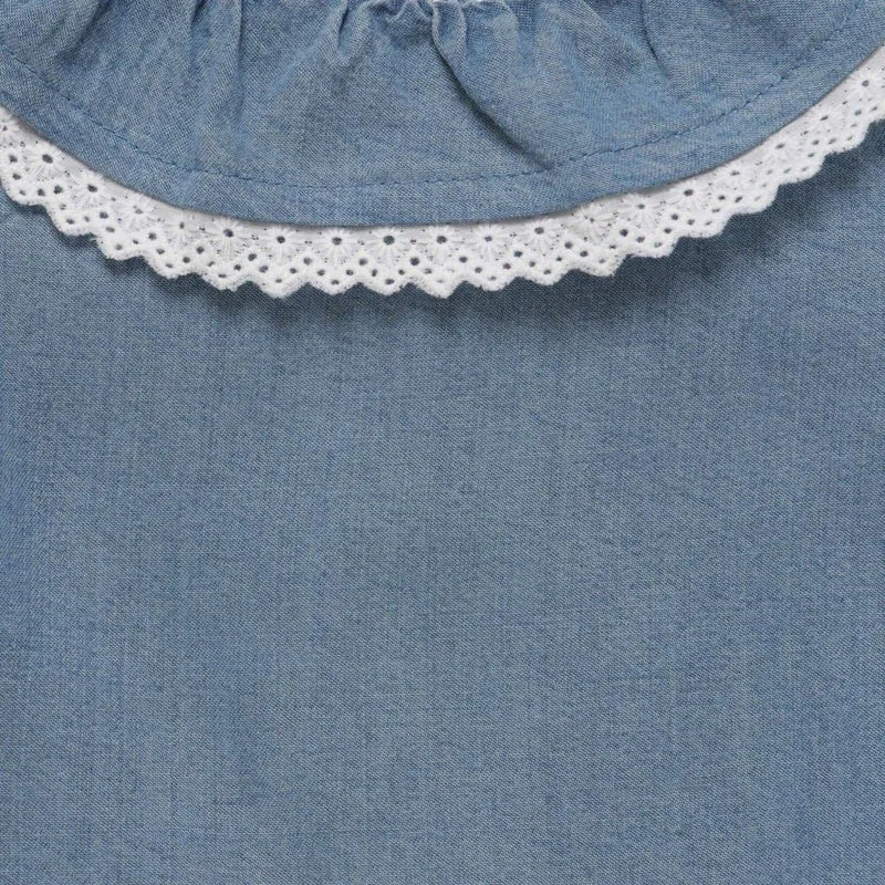 Blue Dress with White Ruffle