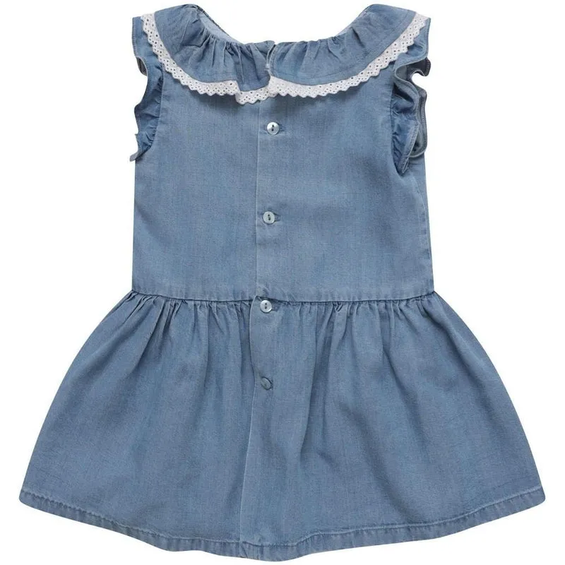 Blue Dress with White Ruffle