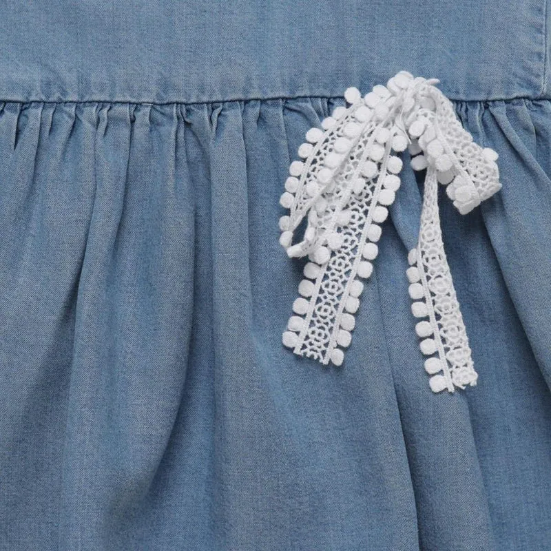 Blue Dress with White Ruffle