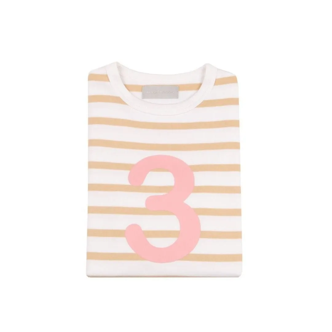 Bob & Blossom: Biscuit & White Breton Striped Pink Number 3 T-Shirt