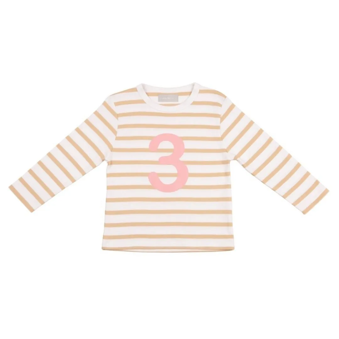 Bob & Blossom: Biscuit & White Breton Striped Pink Number 3 T-Shirt