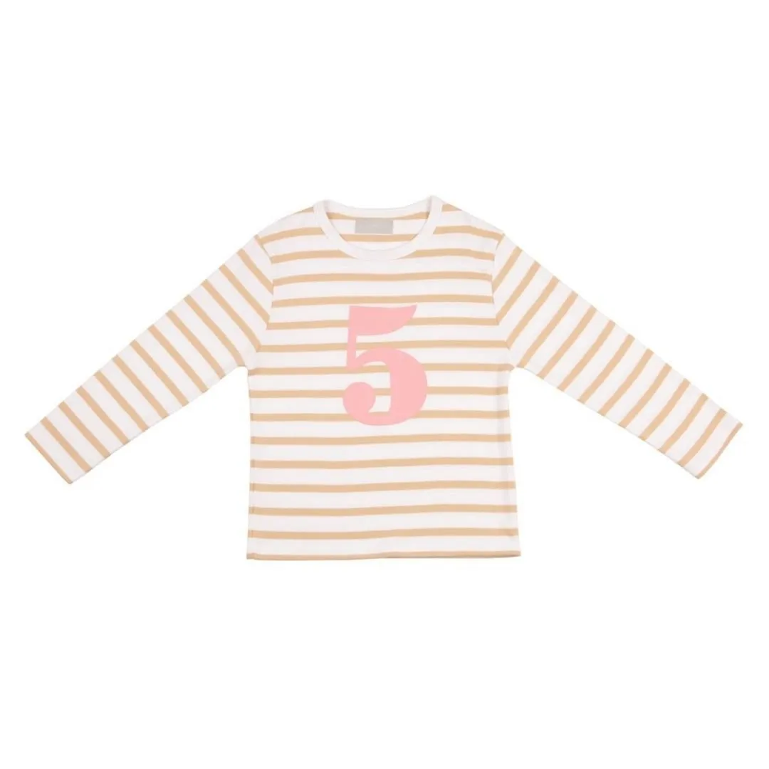 Bob & Blossom: Biscuit & White Breton Striped Pink Number 5 T-Shirt