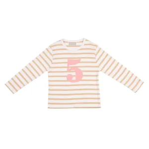 Bob & Blossom: Biscuit & White Breton Striped Pink Number 5 T-Shirt
