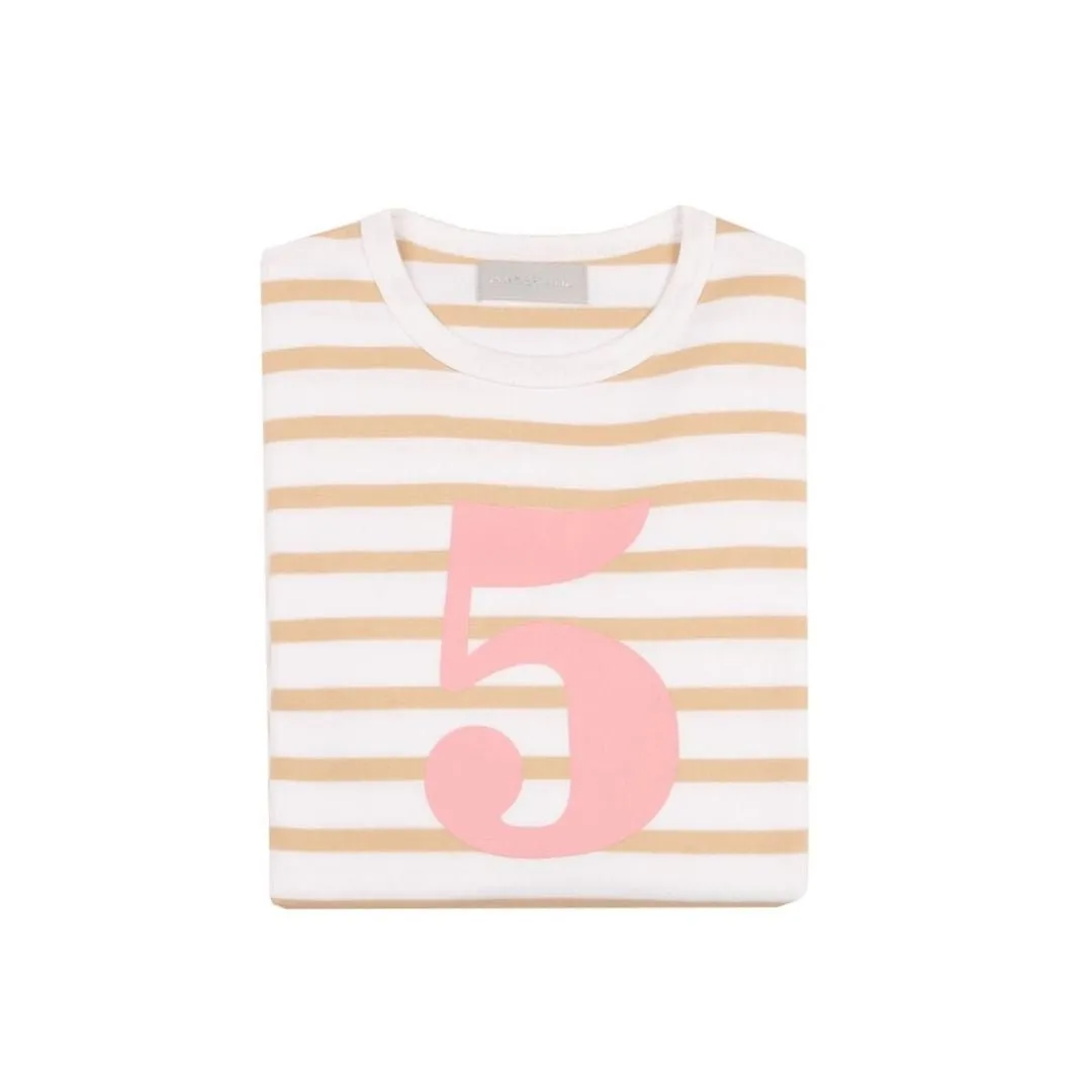 Bob & Blossom: Biscuit & White Breton Striped Pink Number 5 T-Shirt
