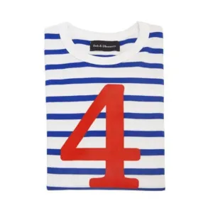 Bob & Blossom: French Blue & Cream White Stripe Number 4 T-Shirt