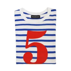 Bob & Blossom: French Blue & Cream White Stripe Number 5 T-Shirt