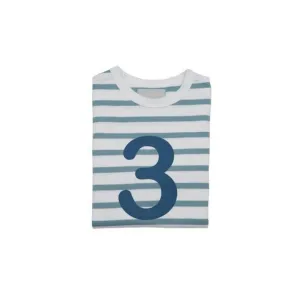 Bob & Blossom: Ocean Blue & White Breton Striped Blue Number 3 T-Shirt