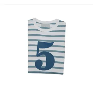 Bob & Blossom: Ocean Blue & White Breton Striped Blue Number 5 T-Shirt