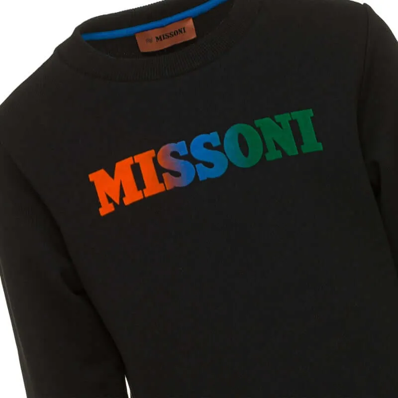 Boys Black Cotton Logo Sweatshirt