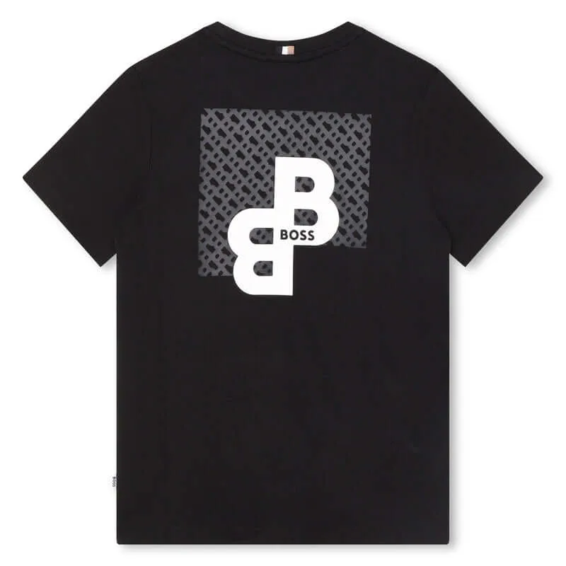 Boys Black Cotton Logo T-Shirt
