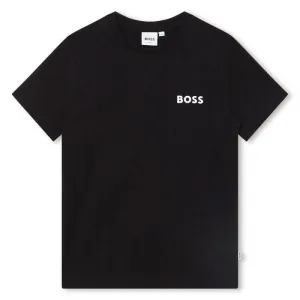 Boys Black Cotton Logo T-Shirt