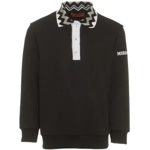 Boys Black Cotton Polo  Sweatshirt