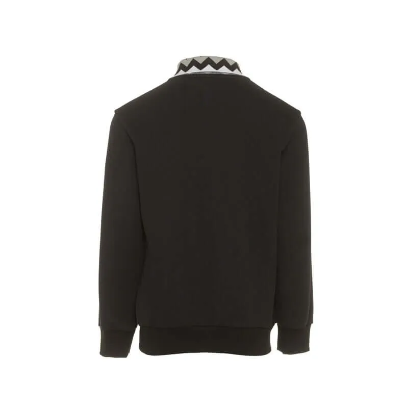 Boys Black Cotton Polo  Sweatshirt