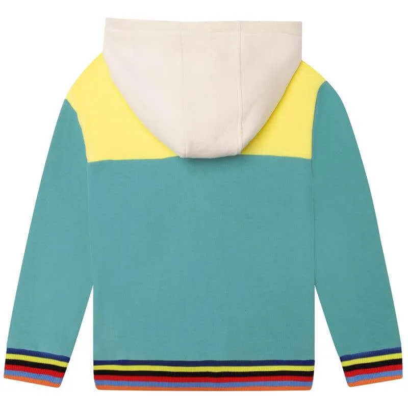 Boys Green Colour block Hoodie