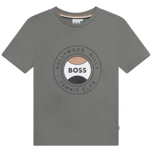 Boys Khaki Short Sleeve Tennis Logo T-shirt