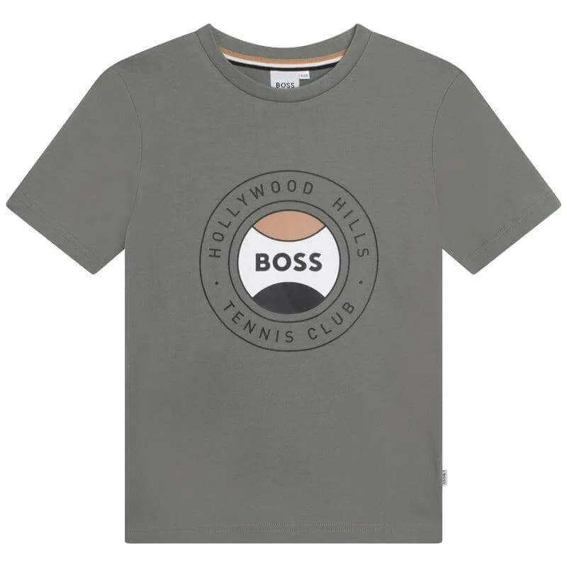 Boys Khaki Short Sleeve Tennis Logo T-shirt