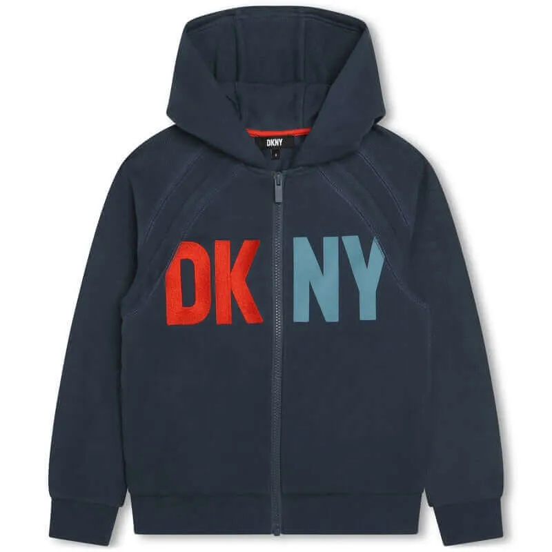 Boys Navy Logo Zip Up Hooded Jacket
