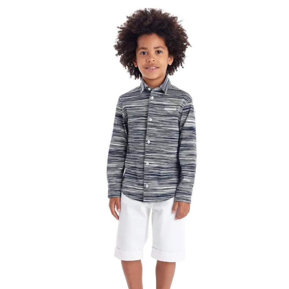 Boys Navy Stripe Polo Shirt