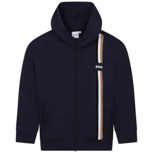Boys Navy Striped Zip Up Hoodie