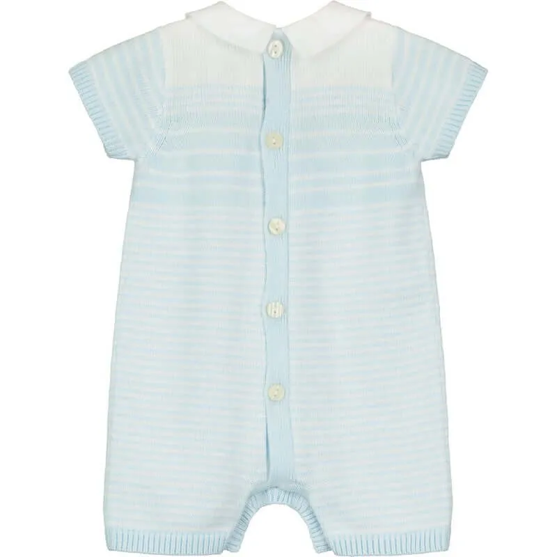 Boys Pale Blue Striped Knitted Romper